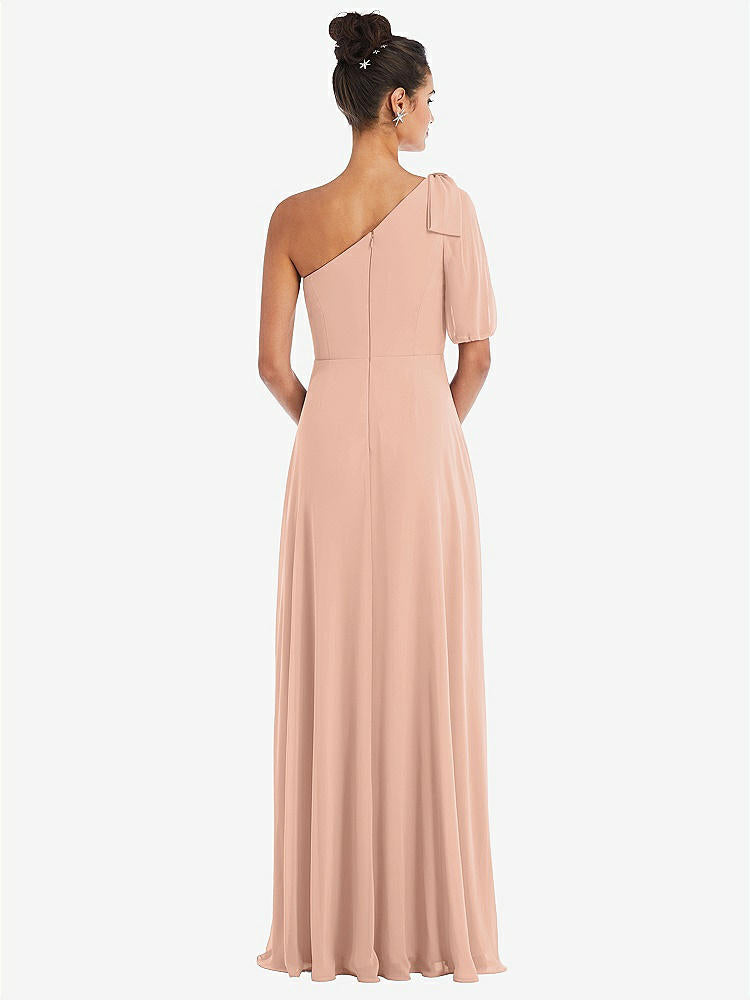【STYLE: TH048】Bow One-Shoulder Flounce Sleeve Maxi Dress【COLOR: Pale Peach】