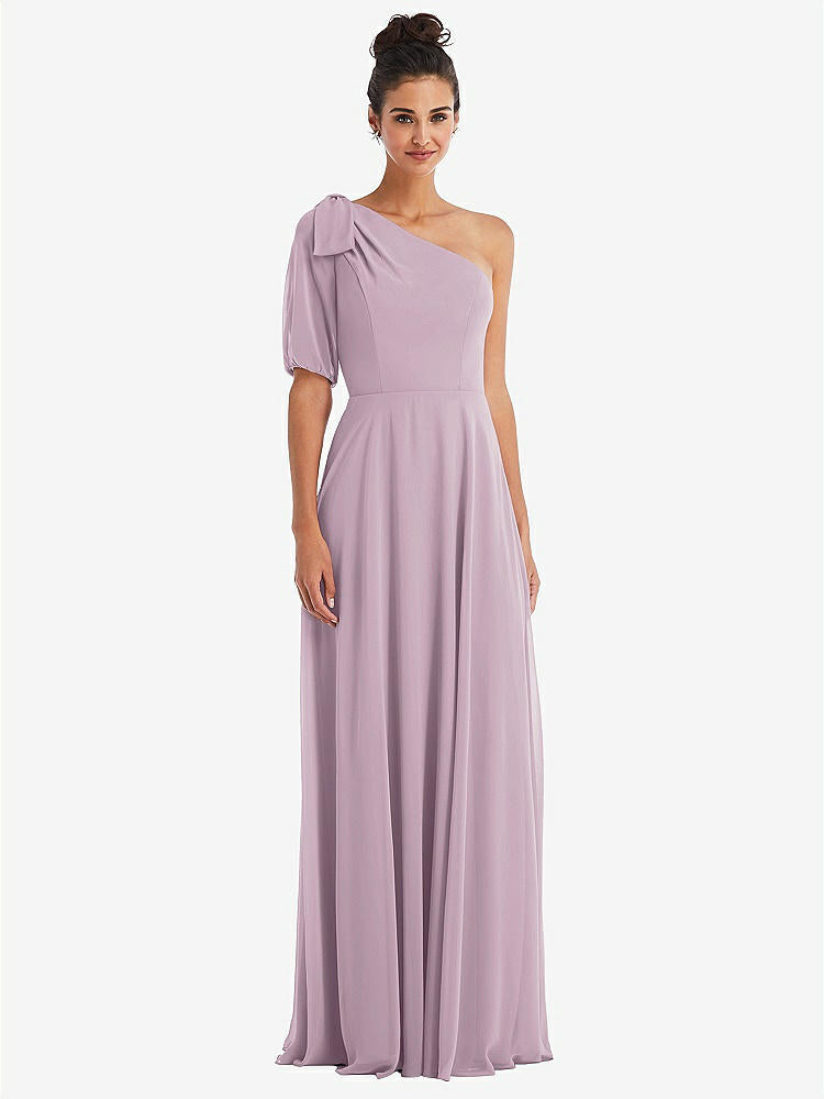 【STYLE: TH048】Bow One-Shoulder Flounce Sleeve Maxi Dress【COLOR: Suede Rose】
