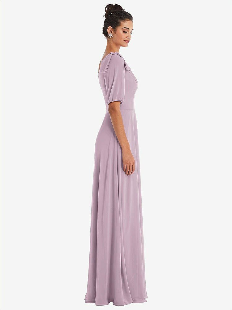 【STYLE: TH048】Bow One-Shoulder Flounce Sleeve Maxi Dress【COLOR: Suede Rose】