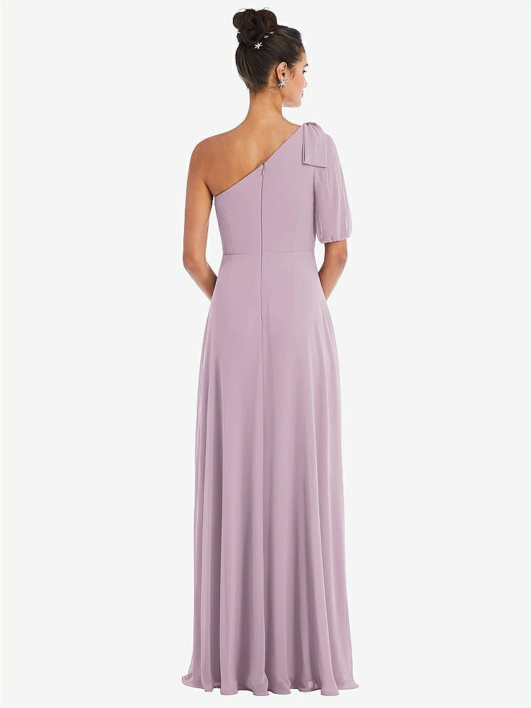 【STYLE: TH048】Bow One-Shoulder Flounce Sleeve Maxi Dress【COLOR: Suede Rose】