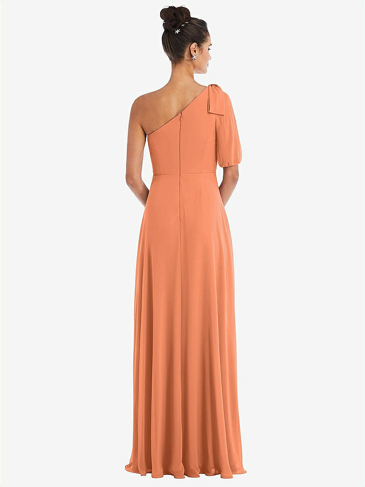 【STYLE: TH048】Bow One-Shoulder Flounce Sleeve Maxi Dress【COLOR: Sweet Melon】