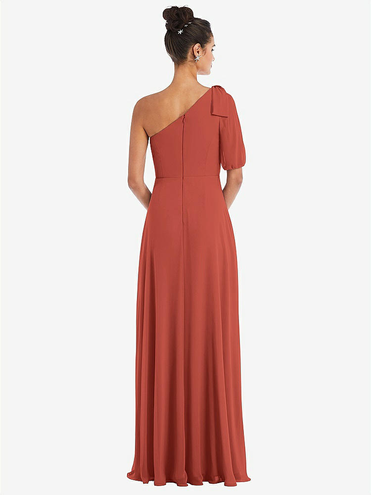 【STYLE: TH048】Bow One-Shoulder Flounce Sleeve Maxi Dress【COLOR: Amber Sunset】