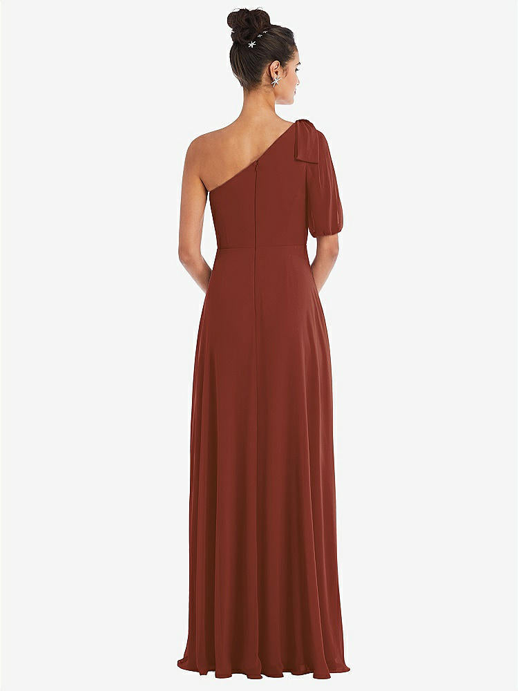 【STYLE: TH048】Bow One-Shoulder Flounce Sleeve Maxi Dress【COLOR: Auburn Moon】