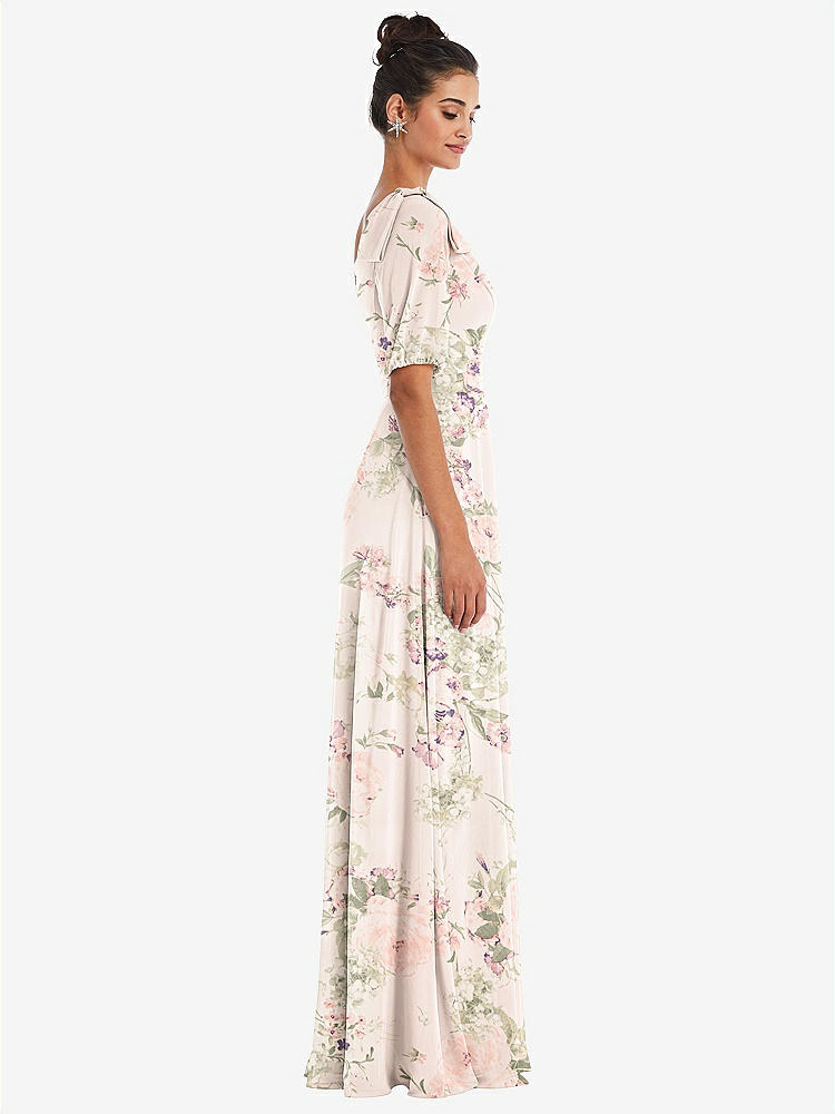 【NEW】【STYLE: TH048】弓 ワンショルダー フラウンス 袖 マキシ ドレス【COLOR: Blush Garden】【SIZE: 00-30W】