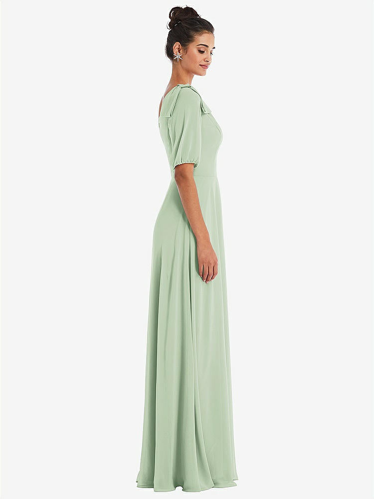 【STYLE: TH048】Bow One-Shoulder Flounce Sleeve Maxi Dress【COLOR: Celadon】