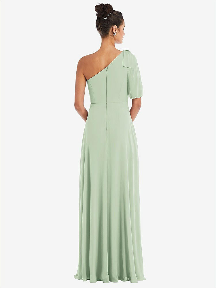 【STYLE: TH048】Bow One-Shoulder Flounce Sleeve Maxi Dress【COLOR: Celadon】