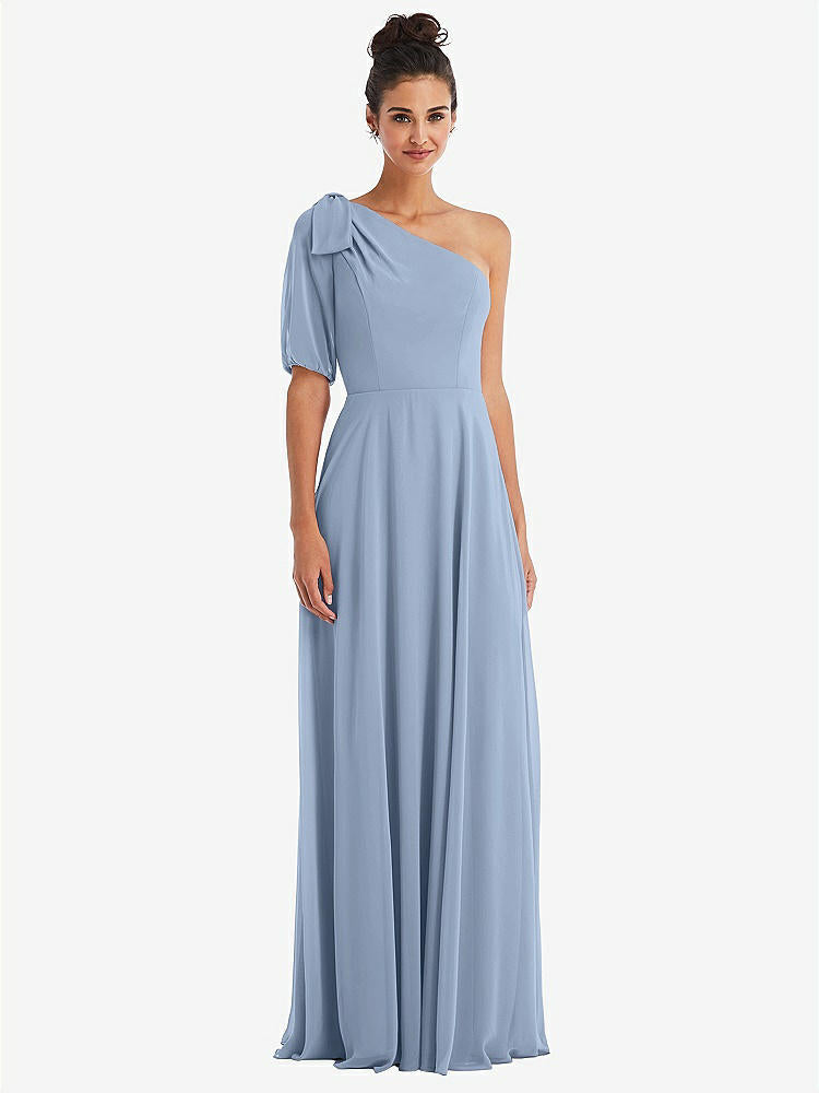 【STYLE: TH048】Bow One-Shoulder Flounce Sleeve Maxi Dress【COLOR: Cloudy】
