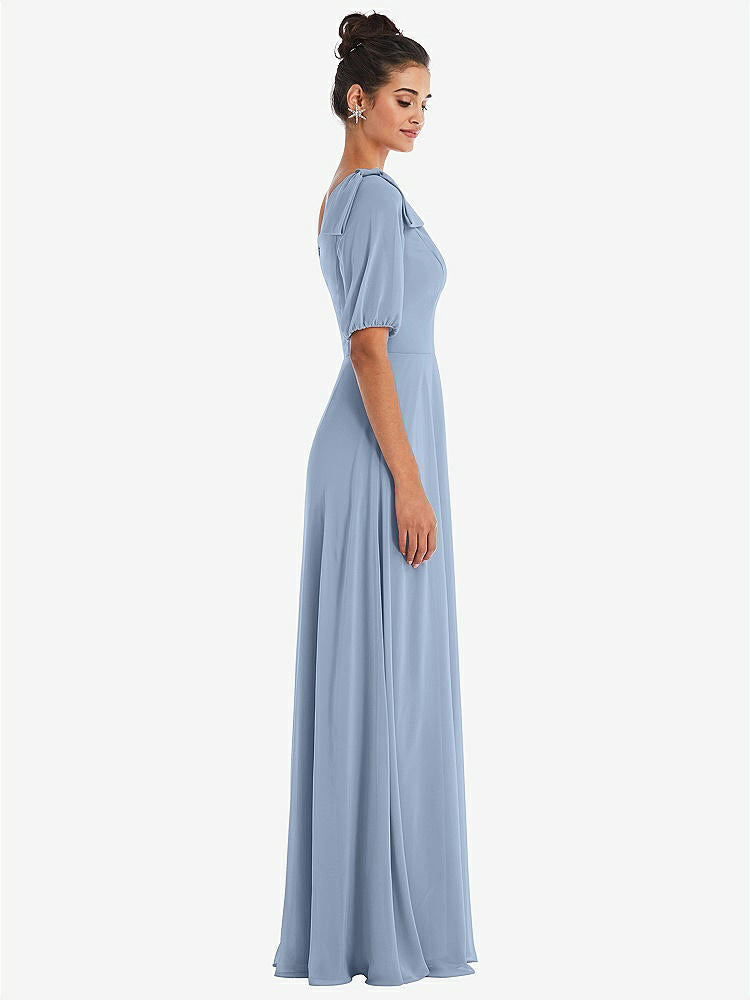 【STYLE: TH048】Bow One-Shoulder Flounce Sleeve Maxi Dress【COLOR: Cloudy】
