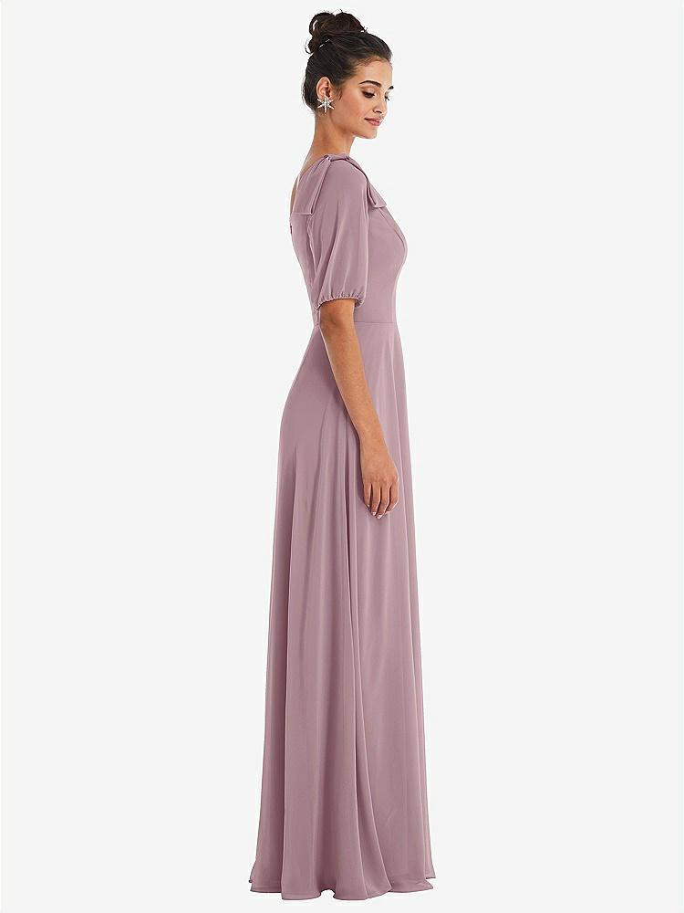 【NEW】【STYLE: TH048】弓 ワンショルダー フラウンス 袖 マキシ ドレス【COLOR: Dusty Rose】【SIZE: 00-30W】
