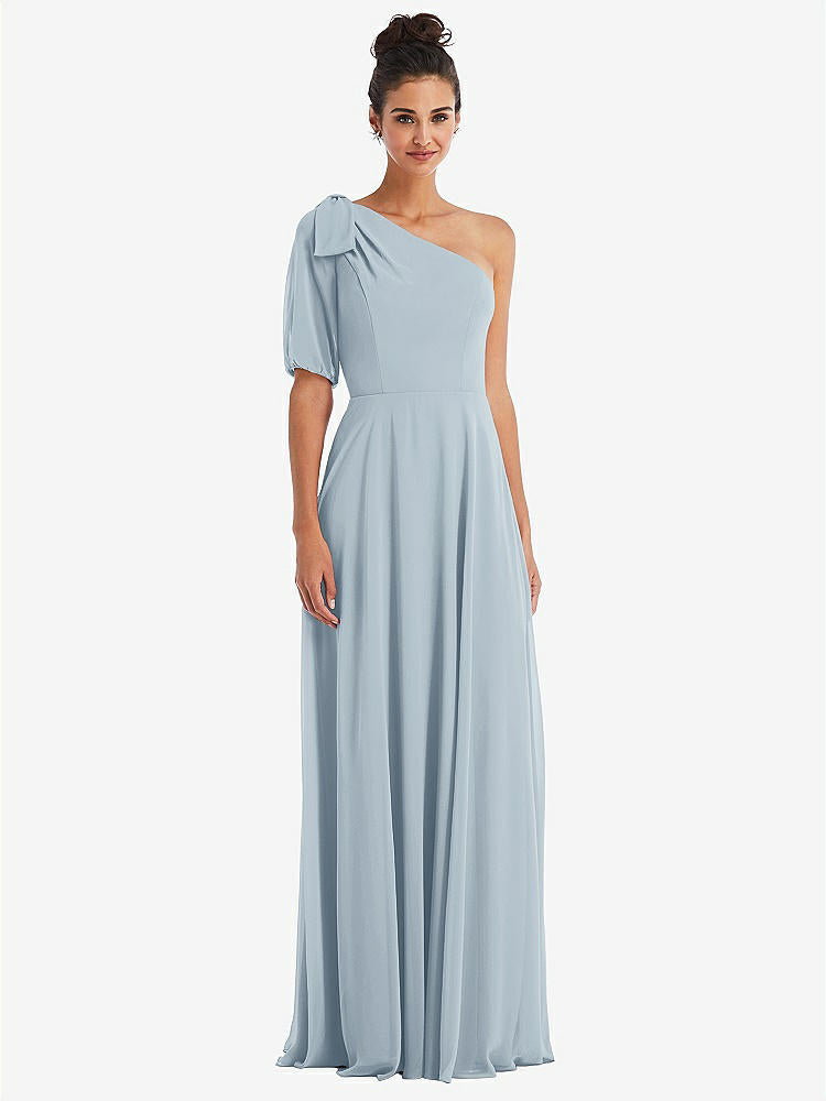 【STYLE: TH048】Bow One-Shoulder Flounce Sleeve Maxi Dress【COLOR: Mist】