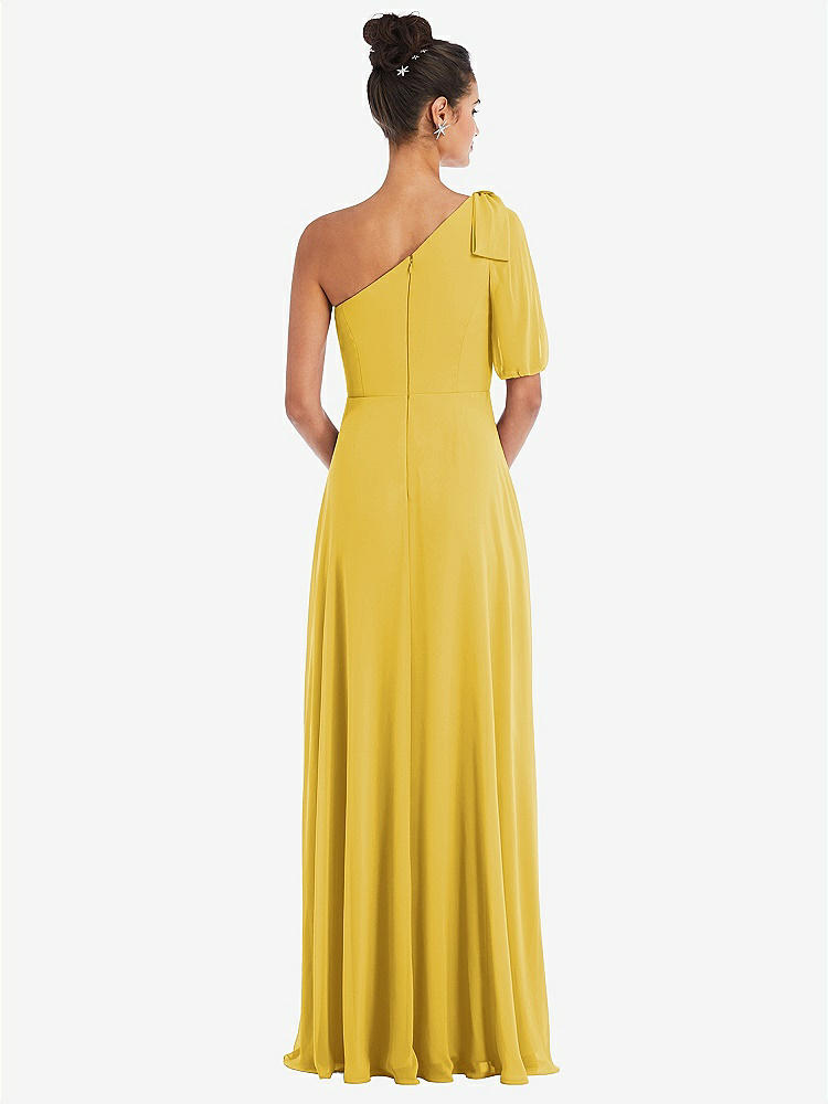 【STYLE: TH048】Bow One-Shoulder Flounce Sleeve Maxi Dress【COLOR: Marigold】