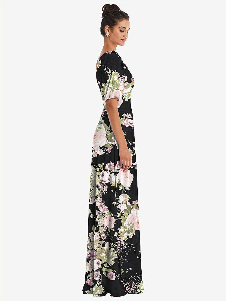 【NEW】【STYLE: TH048】弓 ワンショルダー フラウンス 袖 マキシ ドレス【COLOR: Noir Garden】【SIZE: 00-30W】