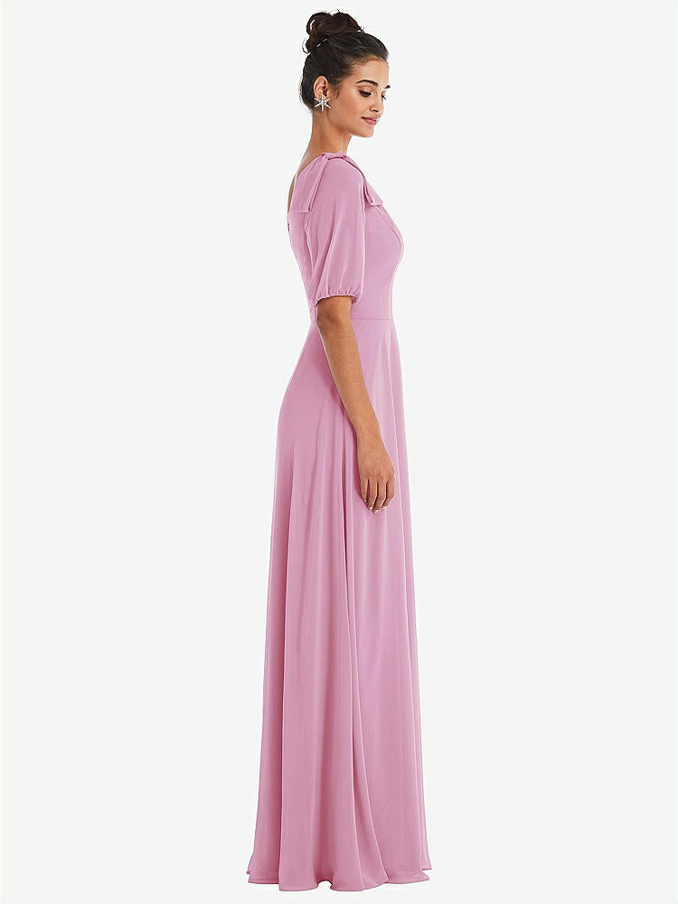 【STYLE: TH048】Bow One-Shoulder Flounce Sleeve Maxi Dress【COLOR: Powder Pink】