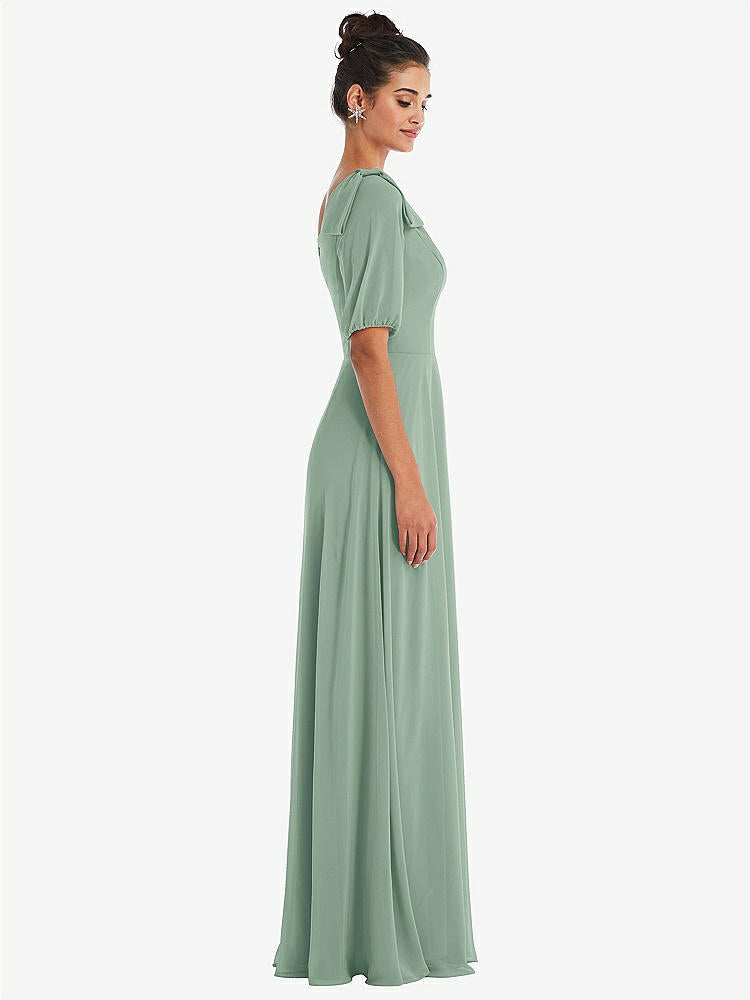 【STYLE: TH048】Bow One-Shoulder Flounce Sleeve Maxi Dress【COLOR: Seagrass】