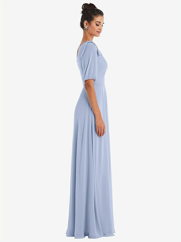 【NEW】【STYLE: TH048】弓 ワンショルダー フラウンス 袖 マキシ ドレス【COLOR: Sky Blue】【SIZE: 00-30W】