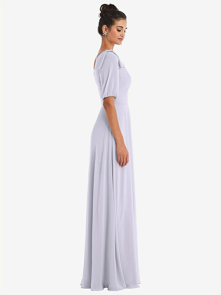 【STYLE: TH048】Bow One-Shoulder Flounce Sleeve Maxi Dress【COLOR: Silver Dove】
