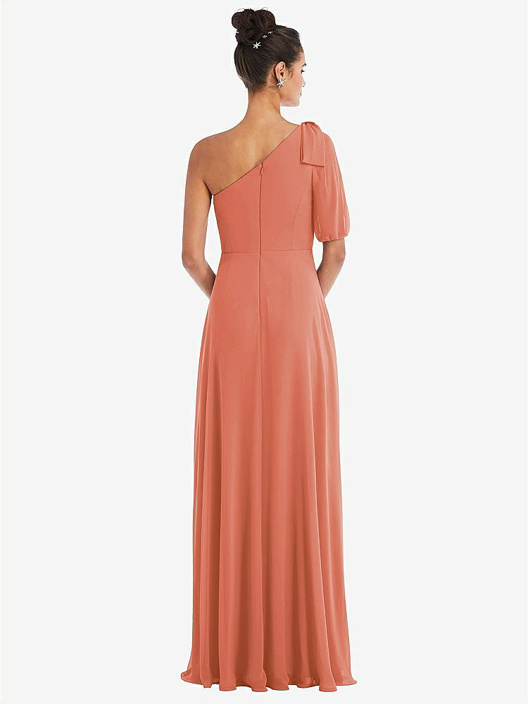 【STYLE: TH048】Bow One-Shoulder Flounce Sleeve Maxi Dress【COLOR: Terracotta Copper】