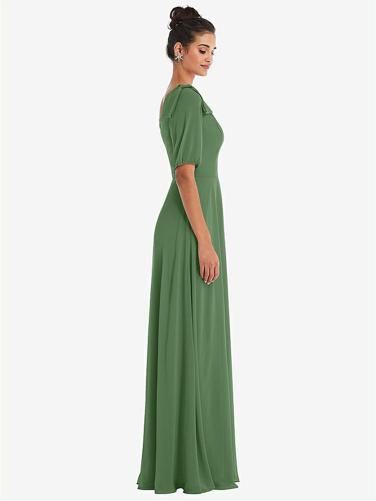 【STYLE: TH048】Bow One-Shoulder Flounce Sleeve Maxi Dress【COLOR: Vineyard Green】