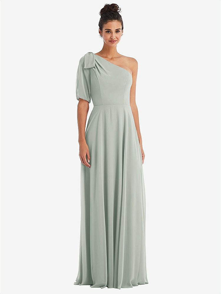 【STYLE: TH048】Bow One-Shoulder Flounce Sleeve Maxi Dress【COLOR: Willow Green】
