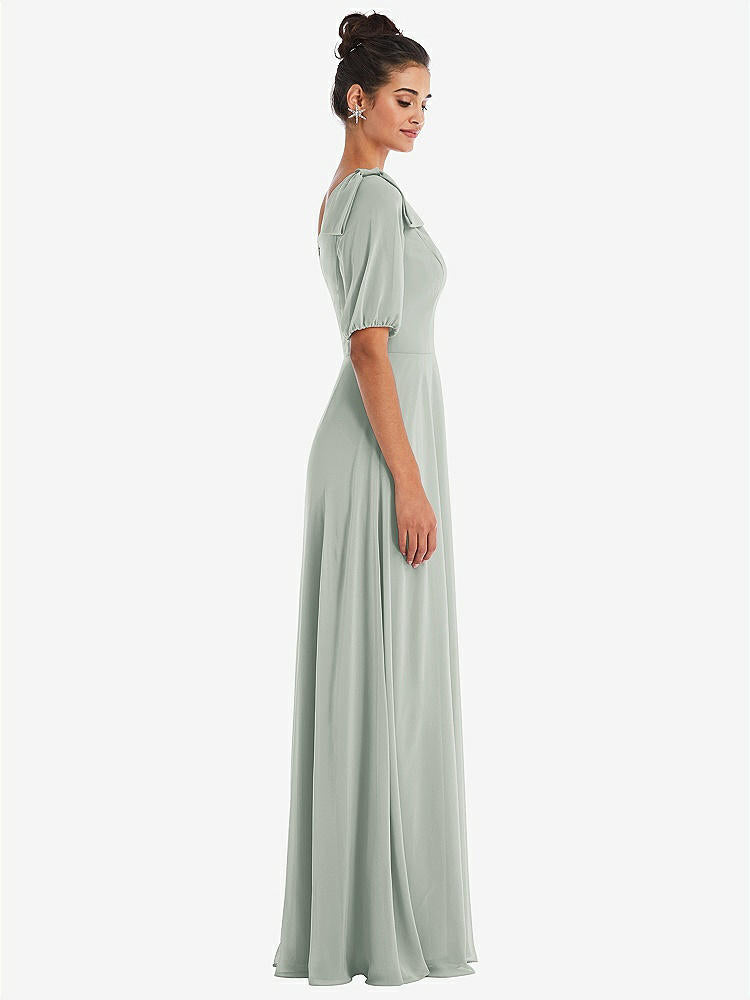 【STYLE: TH048】Bow One-Shoulder Flounce Sleeve Maxi Dress【COLOR: Willow Green】