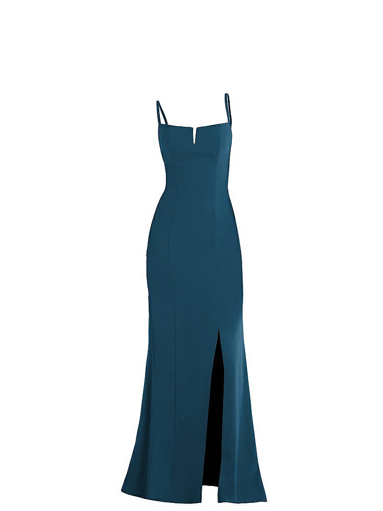 【STYLE: TH049】Notch Crepe Trumpet Gown with Front Slit【COLOR: Atlantic Blue】