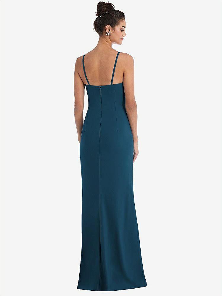 【STYLE: TH049】Notch Crepe Trumpet Gown with Front Slit【COLOR: Atlantic Blue】
