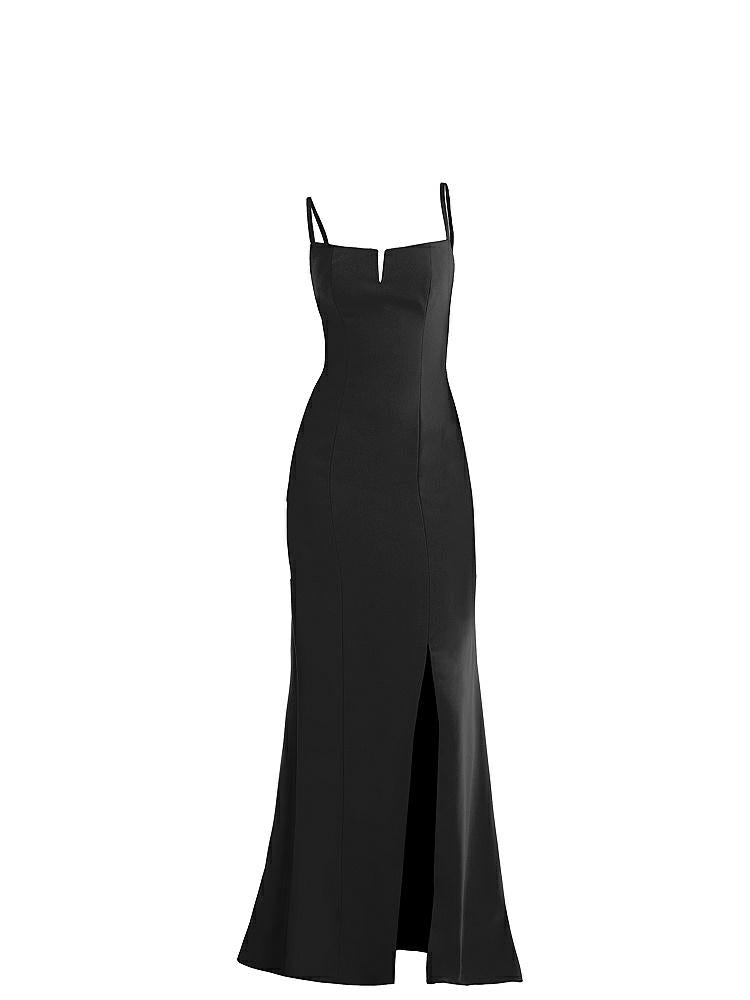 【STYLE: TH049】Notch Crepe Trumpet Gown with Front Slit【COLOR: Black】