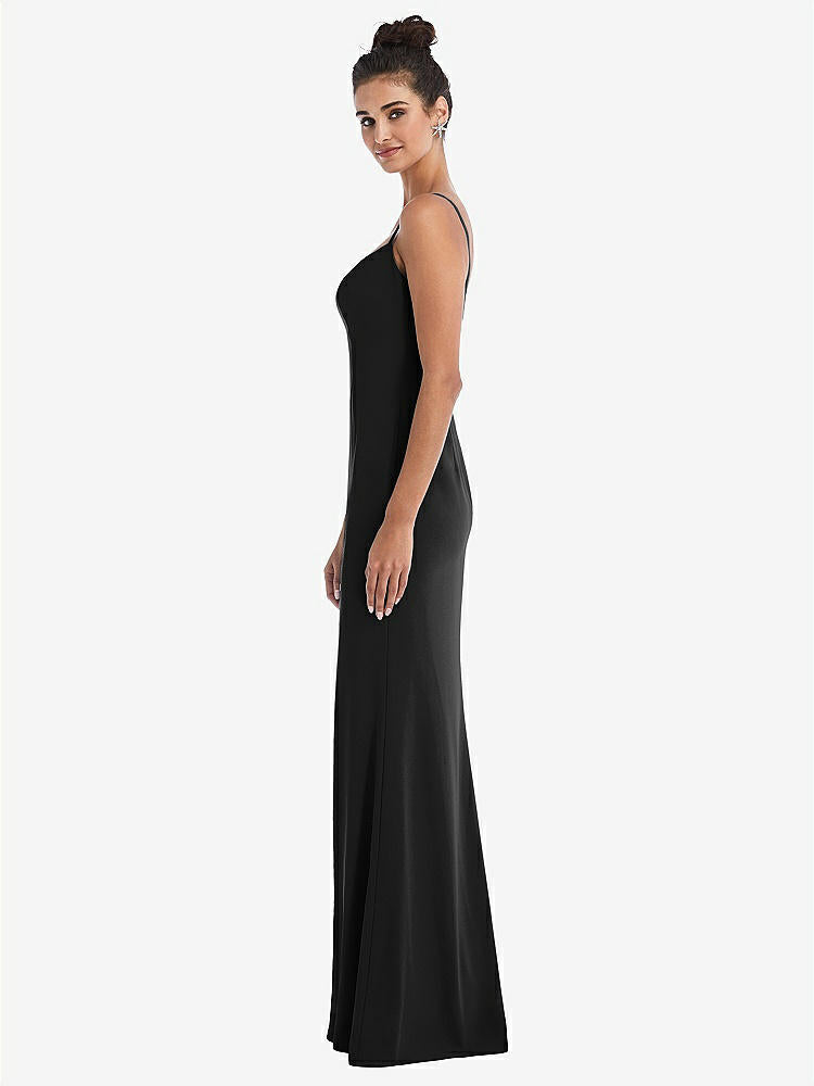 【STYLE: TH049】Notch Crepe Trumpet Gown with Front Slit【COLOR: Black】