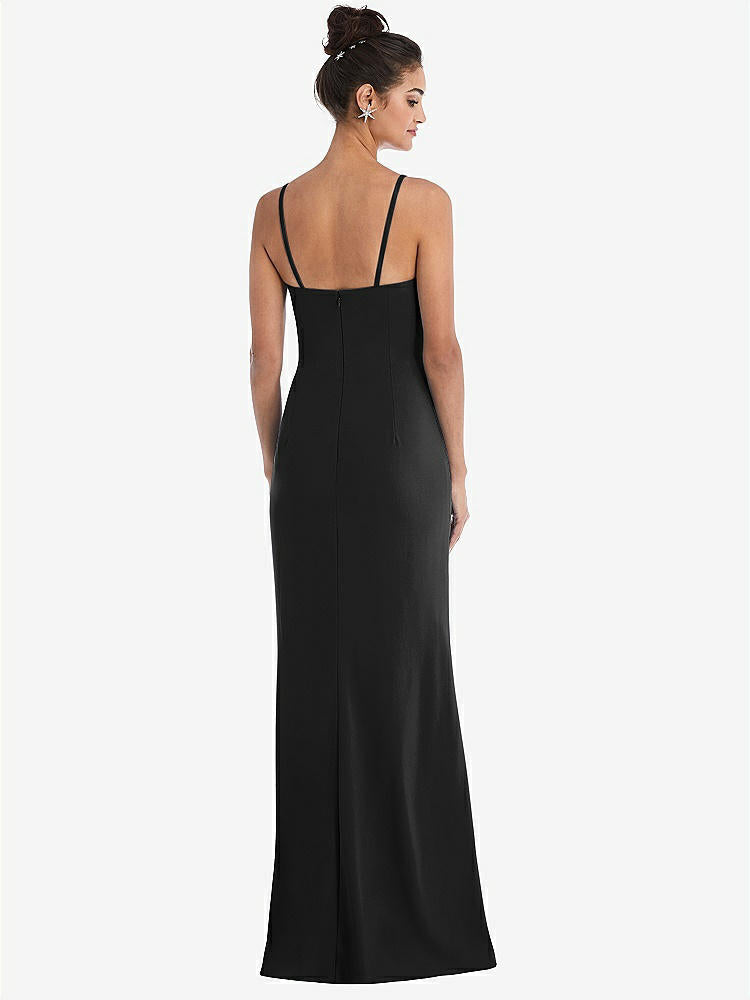 【STYLE: TH049】Notch Crepe Trumpet Gown with Front Slit【COLOR: Black】