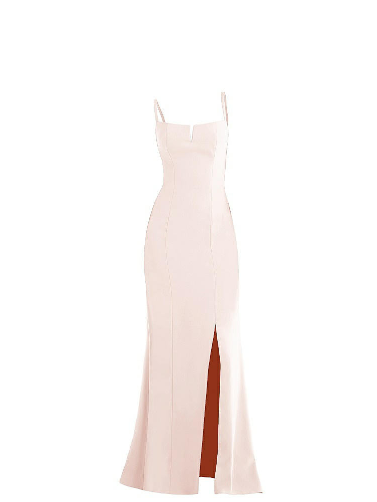 【STYLE: TH049】Notch Crepe Trumpet Gown with Front Slit【COLOR: Blush】