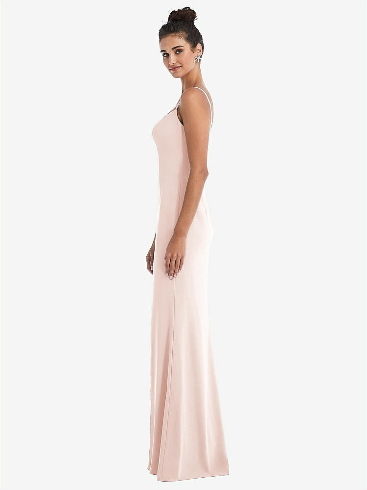 【STYLE: TH049】Notch Crepe Trumpet Gown with Front Slit【COLOR: Blush】