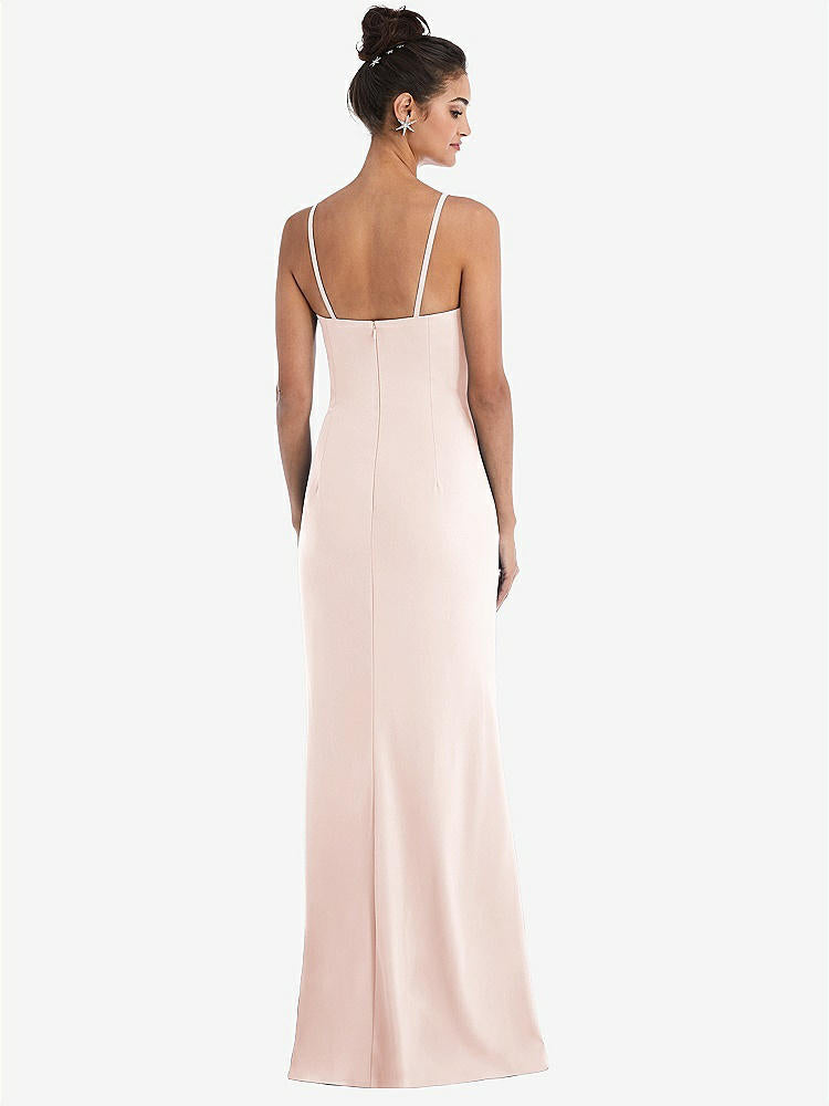 【STYLE: TH049】Notch Crepe Trumpet Gown with Front Slit【COLOR: Blush】