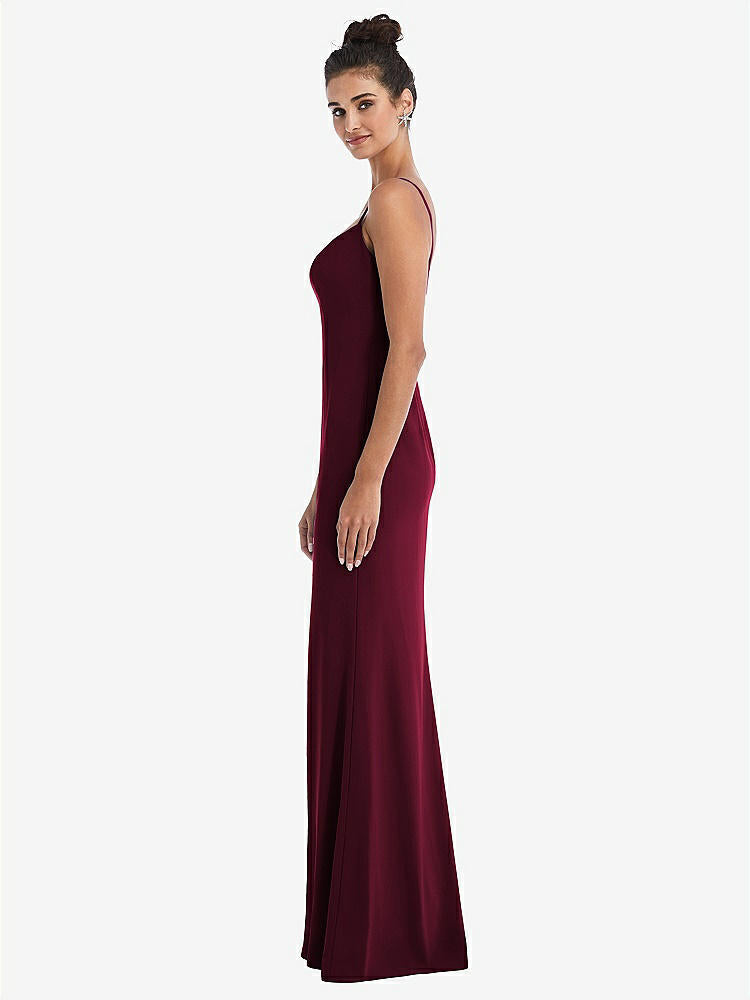 【NEW】【STYLE: TH049】ノッチ クレープ トランペット ガウン 前面 スリット【COLOR: Cabernet】【SIZE: 00-30W】