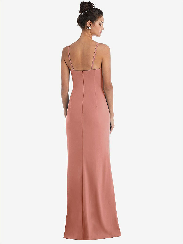 【STYLE: TH049】Notch Crepe Trumpet Gown with Front Slit【COLOR: Desert Rose】