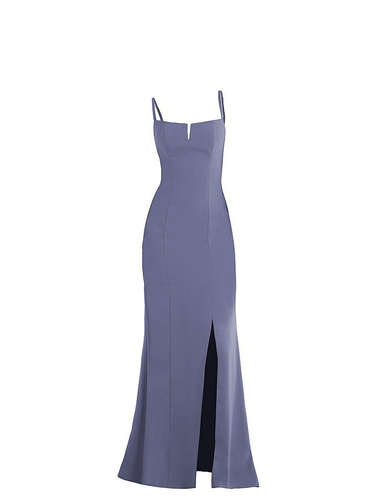 【STYLE: TH049】Notch Crepe Trumpet Gown with Front Slit【COLOR: French Blue】