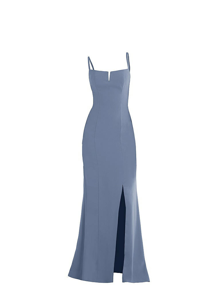【NEW】【STYLE: TH049】ノッチ クレープ トランペット ガウン 前面 スリット【COLOR: Larkspur Blue】【SIZE: 00-30W】
