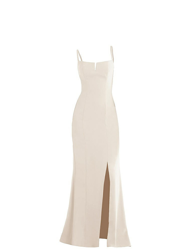 【STYLE: TH049】Notch Crepe Trumpet Gown with Front Slit【COLOR: Oat】