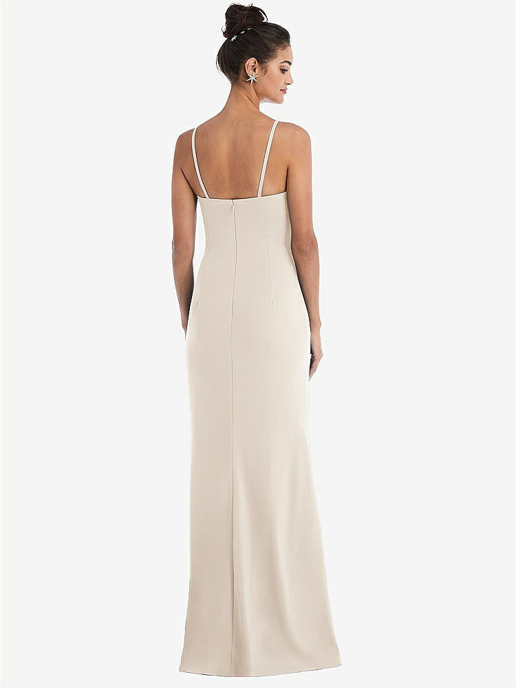 【STYLE: TH049】Notch Crepe Trumpet Gown with Front Slit【COLOR: Oat】