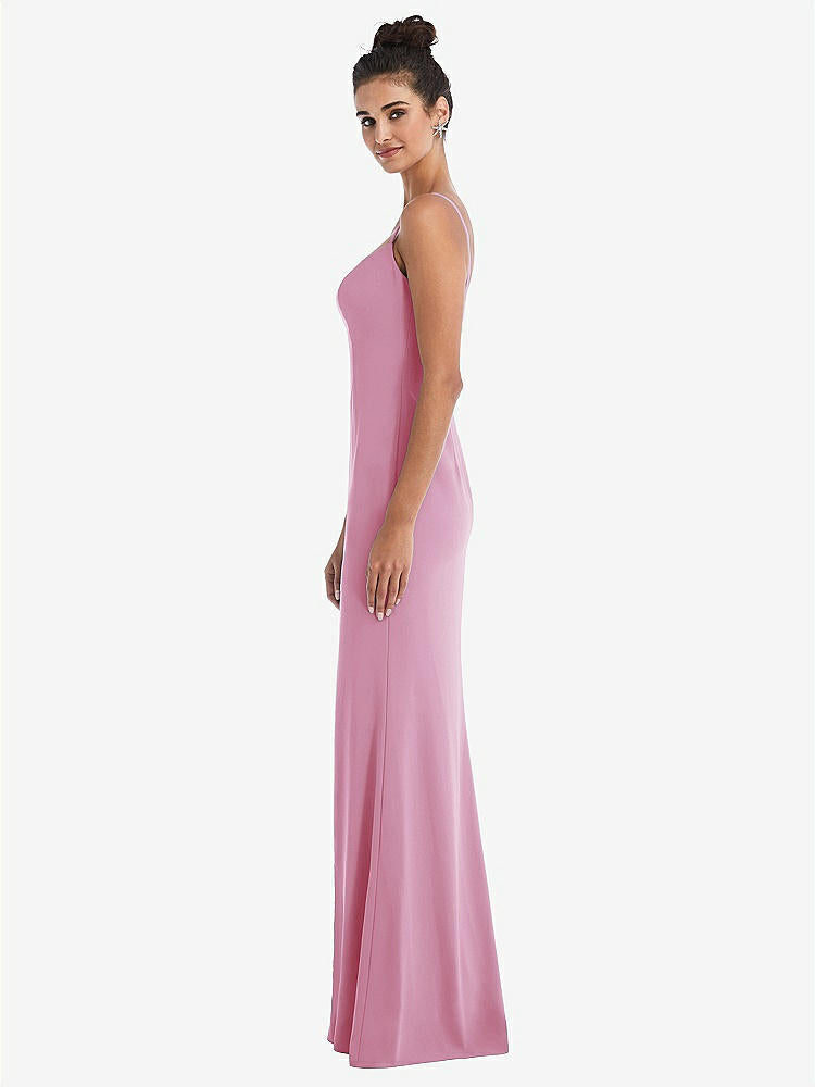【NEW】【STYLE: TH049】ノッチ クレープ トランペット ガウン 前面 スリット【COLOR: Powder Pink】【SIZE: 00-30W】