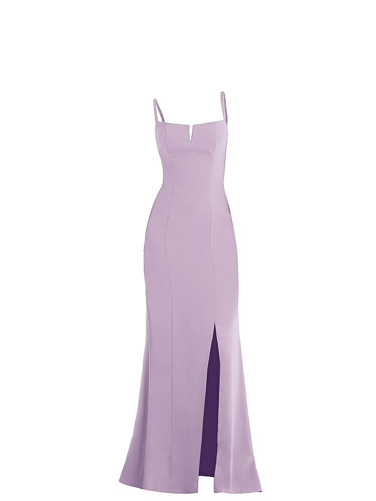 【STYLE: TH049】Notch Crepe Trumpet Gown with Front Slit【COLOR: Pale Purple】