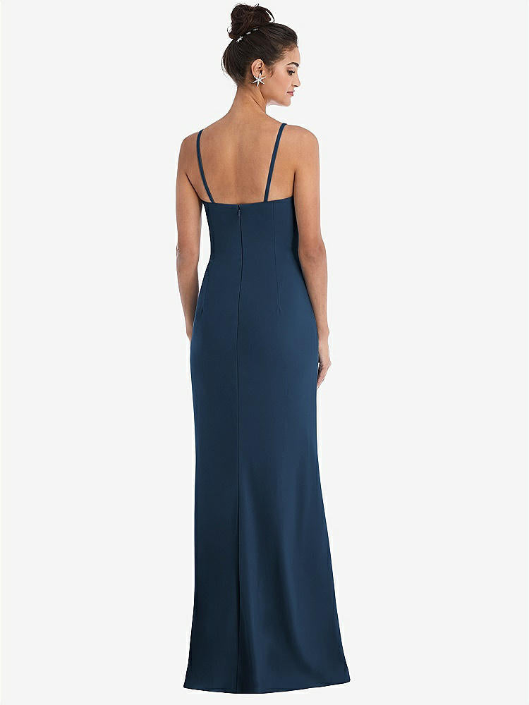 【STYLE: TH049】Notch Crepe Trumpet Gown with Front Slit【COLOR: Sofia Blue】
