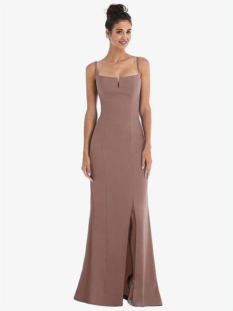 【STYLE: TH049】Notch Crepe Trumpet Gown with Front Slit【COLOR: Sienna】