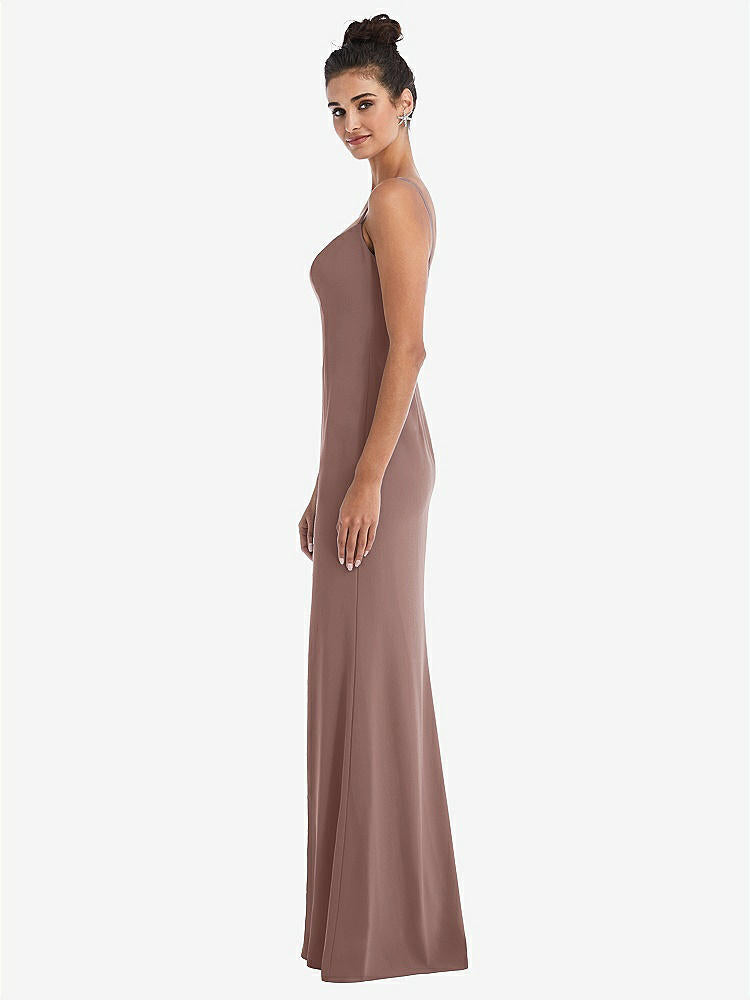 【STYLE: TH049】Notch Crepe Trumpet Gown with Front Slit【COLOR: Sienna】