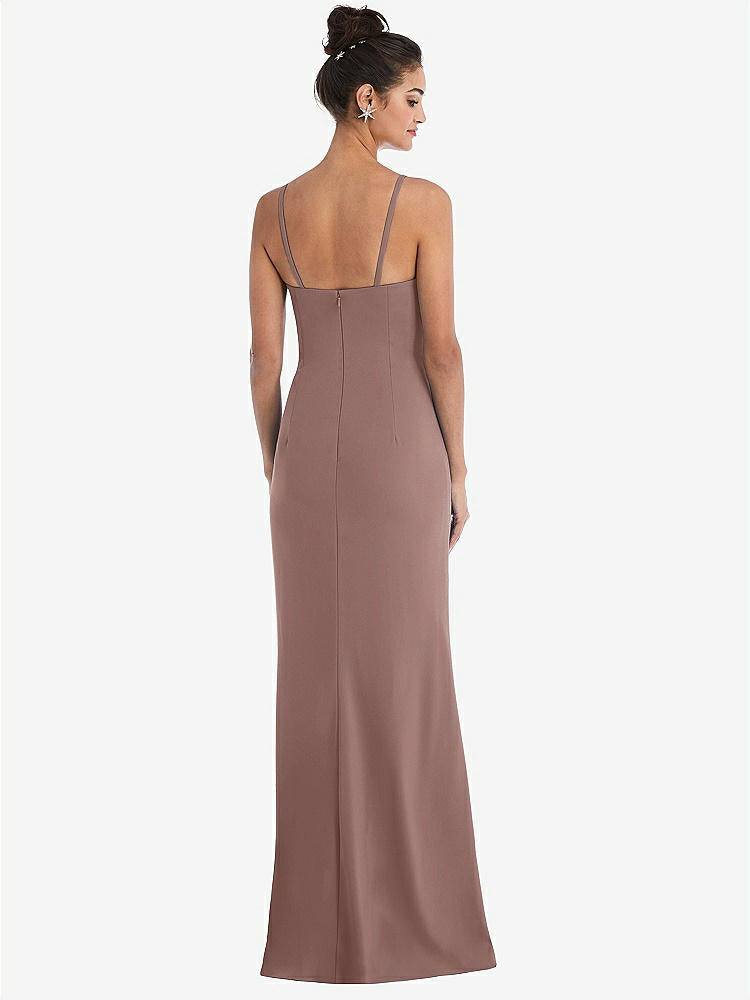 【STYLE: TH049】Notch Crepe Trumpet Gown with Front Slit【COLOR: Sienna】