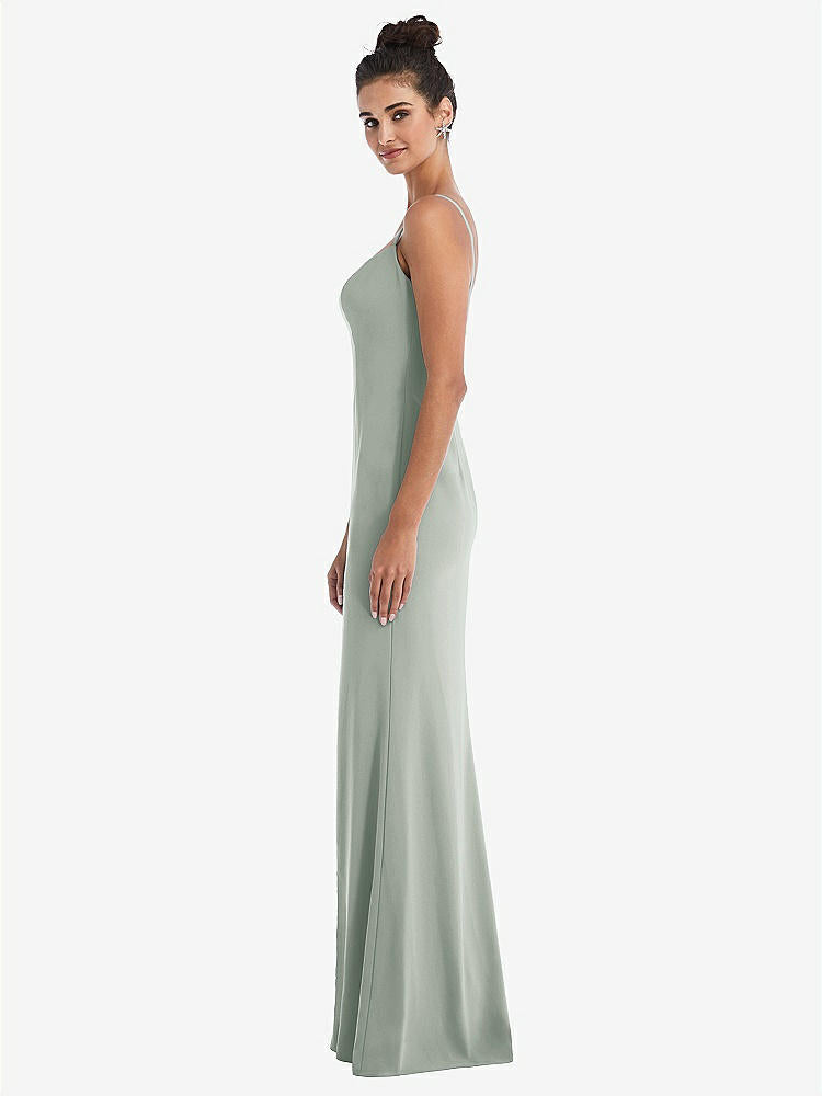 【NEW】【STYLE: TH049】ノッチ クレープ トランペット ガウン 前面 スリット【COLOR: Willow Green】【SIZE: 00-30W】