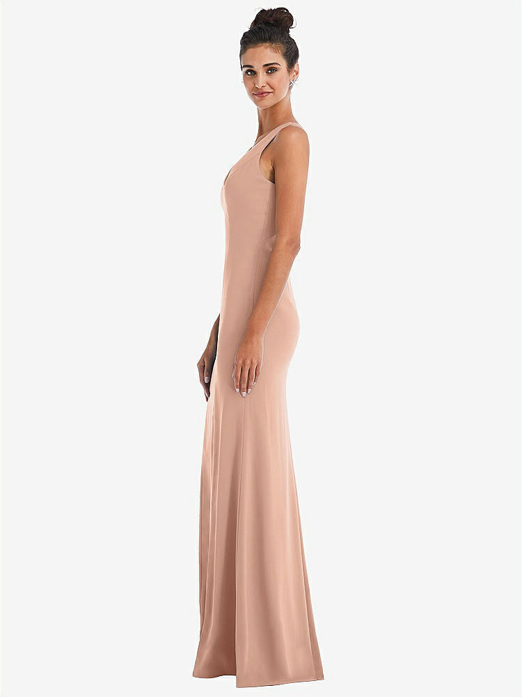 【NEW】【STYLE: TH050】CRISS-CROSS CUTOUT BACK MAXI ドレス 前面 スリット【COLOR: Pale Peach】【SIZE: 00-30W】