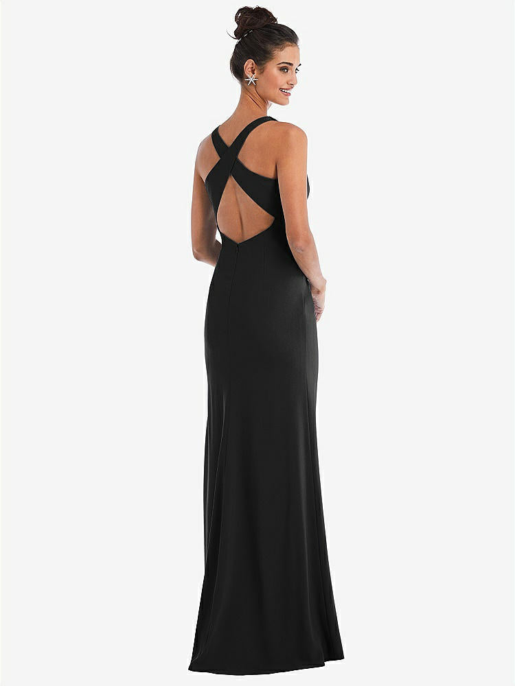 【NEW】【STYLE: TH050】CRISS-CROSS CUTOUT BACK MAXI ドレス 前面 スリット【COLOR: Black】【SIZE: 00-30W】