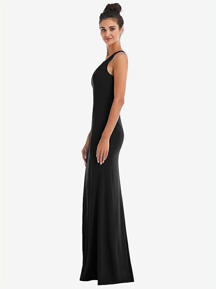 【NEW】【STYLE: TH050】CRISS-CROSS CUTOUT BACK MAXI ドレス 前面 スリット【COLOR: Black】【SIZE: 00-30W】