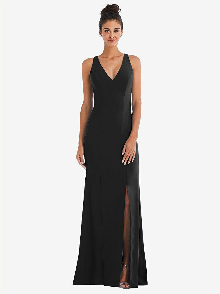 【NEW】【STYLE: TH050】CRISS-CROSS CUTOUT BACK MAXI ドレス 前面 スリット【COLOR: Black】【SIZE: 00-30W】