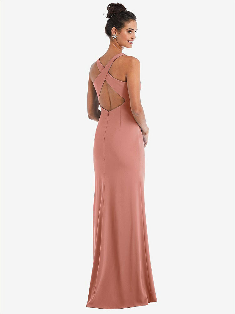 【NEW】【STYLE: TH050】CRISS-CROSS CUTOUT BACK MAXI ドレス 前面 スリット【COLOR: Desert Rose】【SIZE: 00-30W】